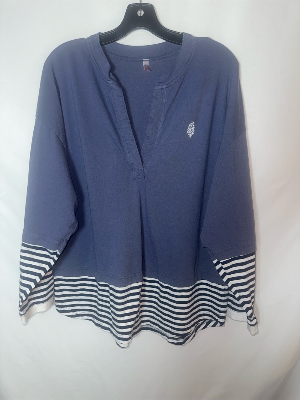 FP Movement by Free People side to side layer Navy Pullover with Striped Hem